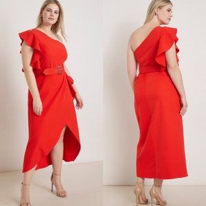 Eloquii | Red One Shoulder Belted Plus Size Dress